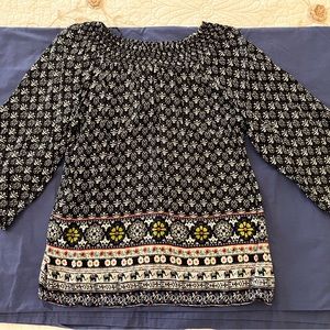 Super soft elephant print peasant top